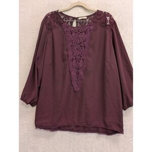 Maurices Crochet Lace Detail Blouse‎ Top Plum Wine Women's Size 2